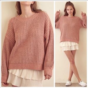 BLUSH CHUNKY WIDE SLEEVES SEQUINS SWEATER